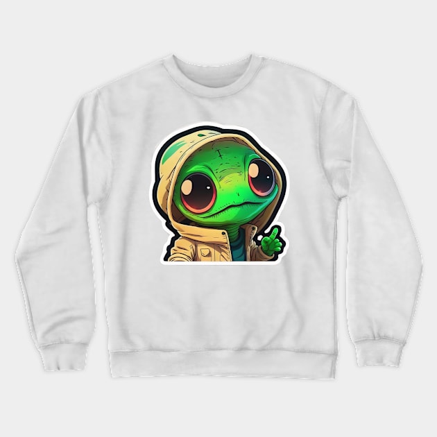 Cool Alien with a Hooded Pullover design #16 Crewneck Sweatshirt by Farbrausch Art